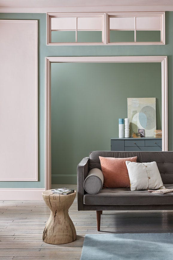 Lichen No.19 by Farrow & Ball on a painted wall in a room setting