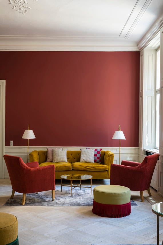 Eating Room Red No.43 by Farrow & Ball on a painted wall in a room setting
