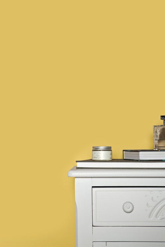 Ciara Yellow No.73 by Farrow & Ball on a painted wall in a room setting