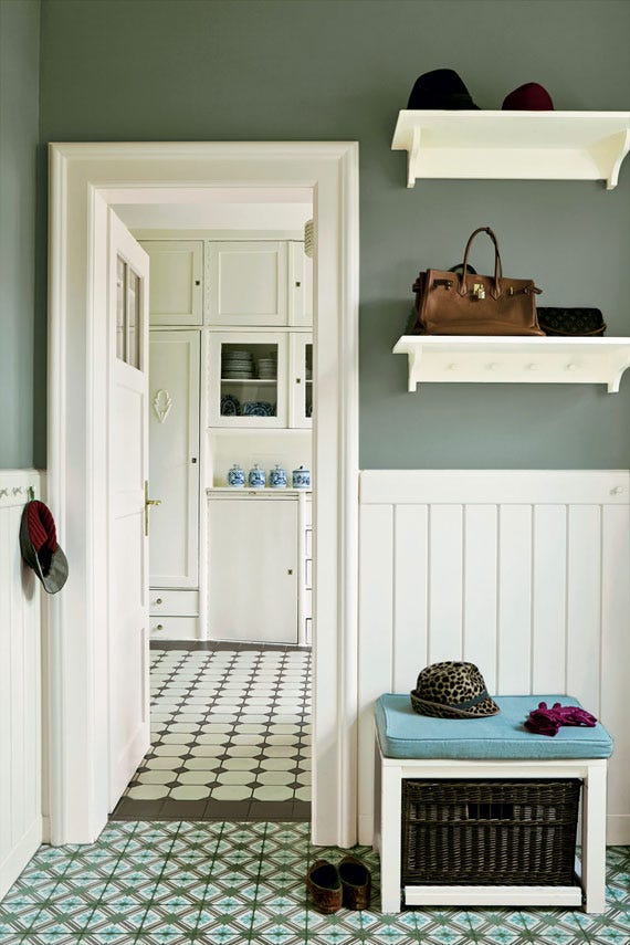 Card Room Green No.79 by Farrow & Ball on a painted wall in a room setting