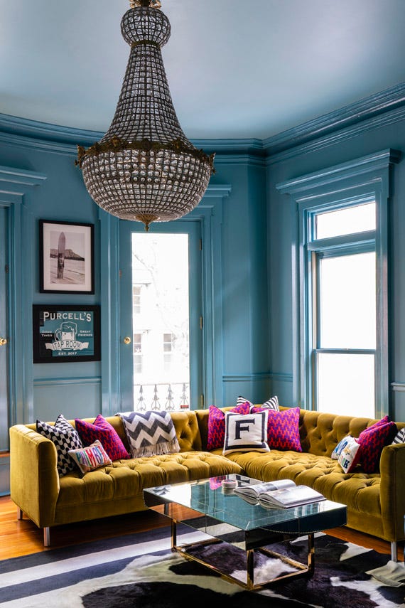 Stone Blue No.86 by Farrow & Ball on a painted wall in a room setting