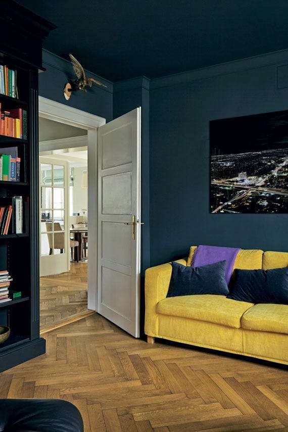 Black Blue No.95 by Farrow & Ball on a painted wall in a room setting