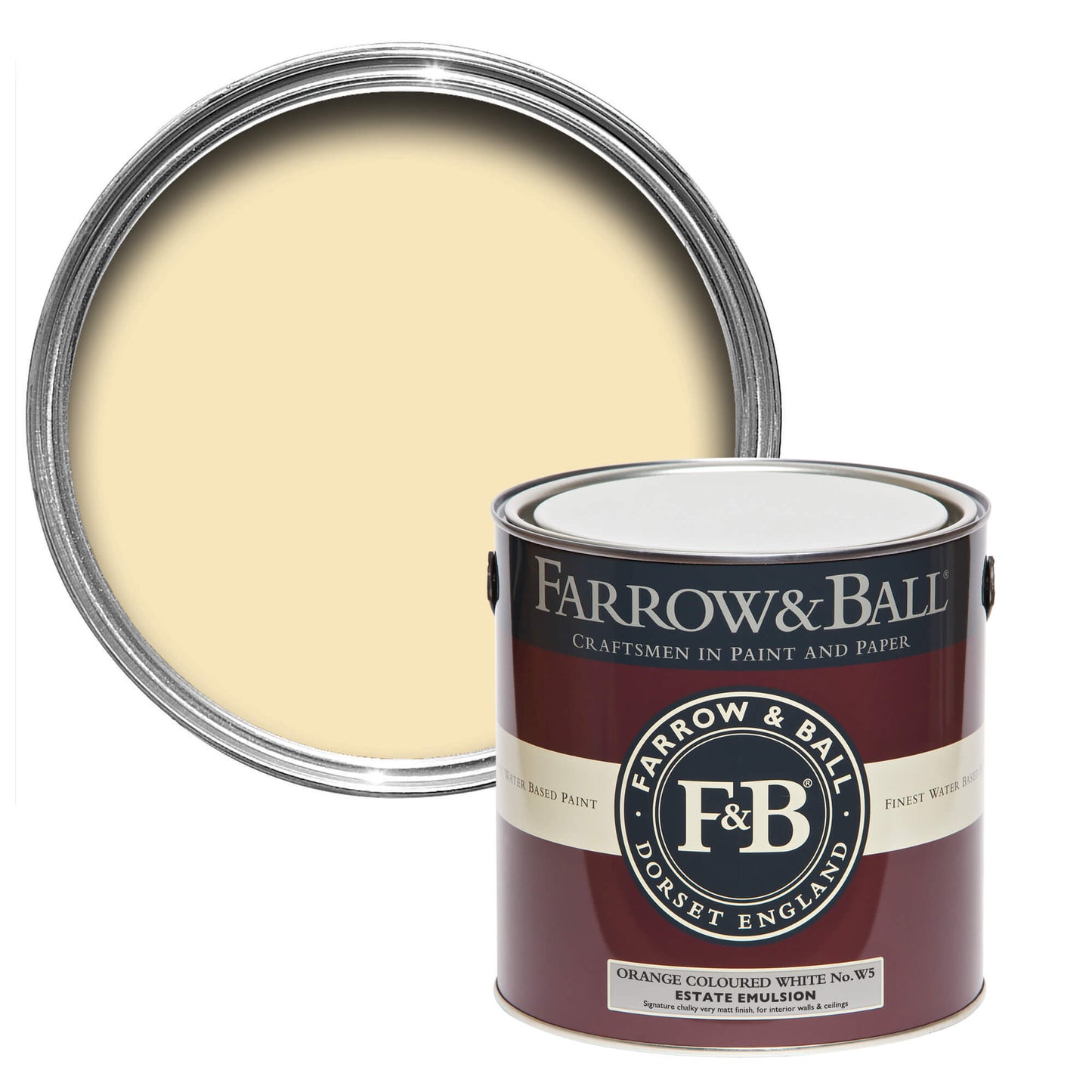 Farrow & Ball 2.5L Modern Eggshell Orange coloured White No.W5