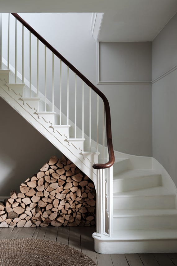 Cornforth White No.228 by Farrow & Ball on a painted wall in a room setting