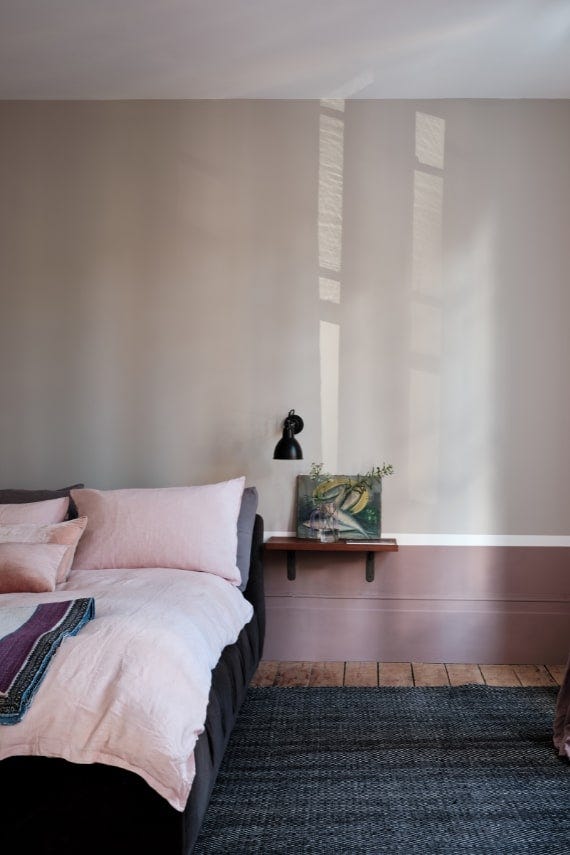Elephant's Breath No.229 by Farrow & Ball on a painted wall in a room setting