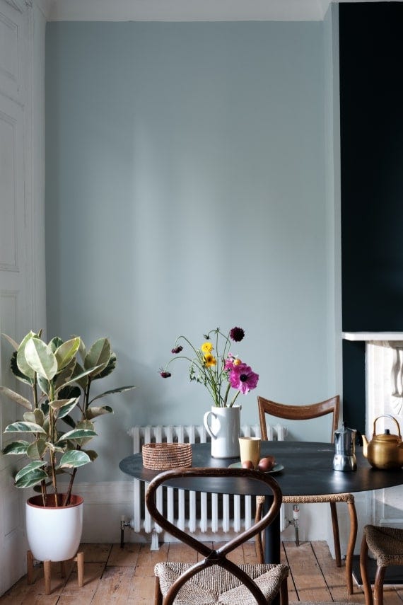 Borrowed Light No.235 by Farrow & Ball on a painted wall in a room setting