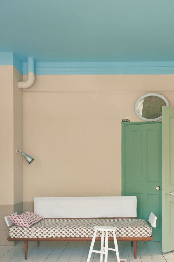 Oxford Stone No.264 by Farrow & Ball on a painted wall in a room setting
