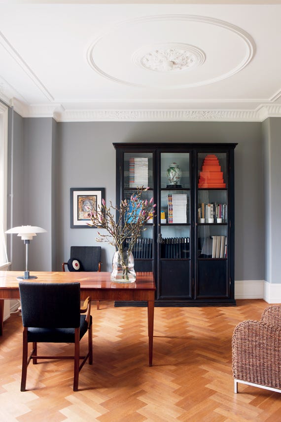 Plummett No.272 by Farrow & Ball on a painted wall in a room setting