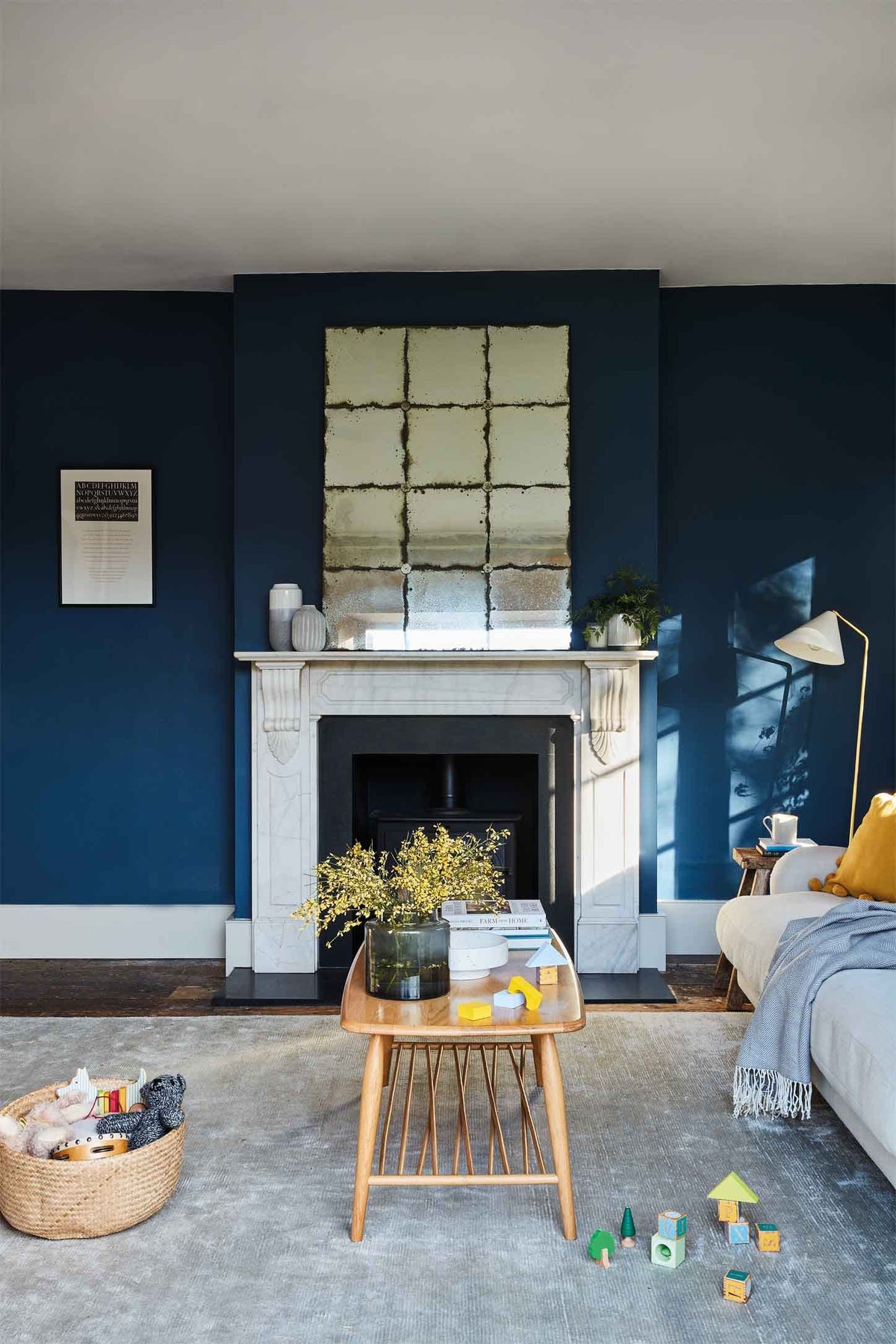 Stiffkey Blue No.281 by Farrow & Ball on a painted wall in a room setting