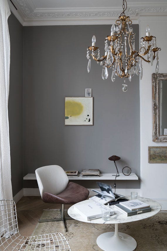 Worsted No.284 by Farrow & Ball on a painted wall in a room setting