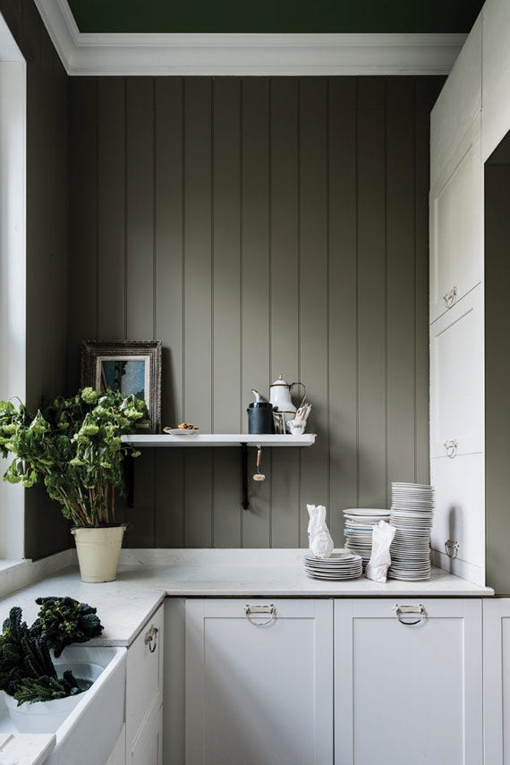 Treron No.292 by Farrow & Ball on a painted wall in a room setting
