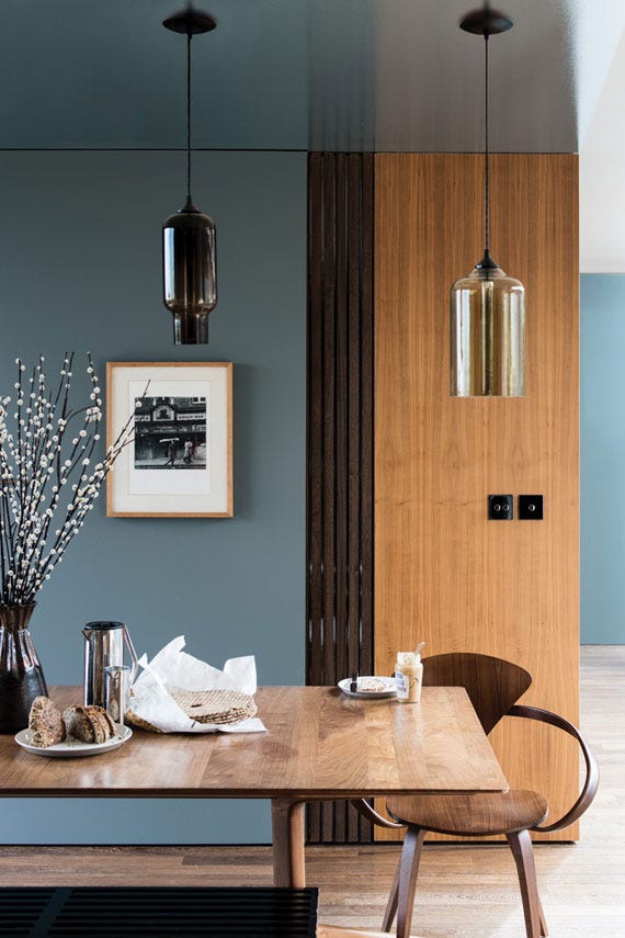 De Nimes No.299 by Farrow & Ball on a painted wall in a room setting