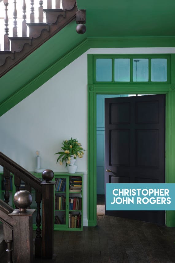 Raw Tomatillo No.CB6 by Farrow & Ball on a painted wall in a room setting