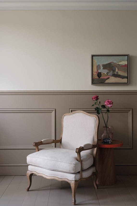 Light Sand No.CC2 by Farrow & Ball on a painted wall in a room setting