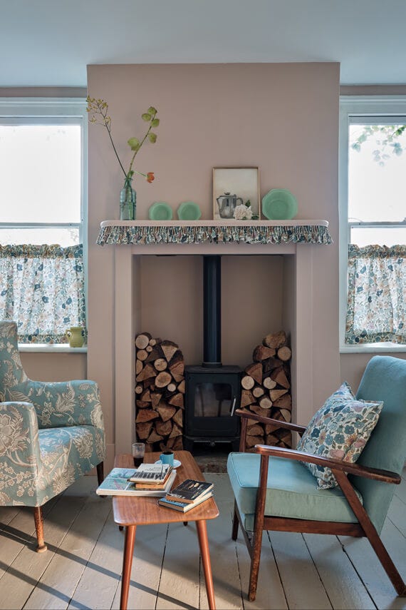 Potted Shrimp No.9906 by Farrow & Ball on a painted wall in a room setting