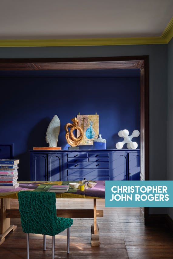 Blue Maize No.CB11 by Farrow & Ball on a painted wall in a room setting