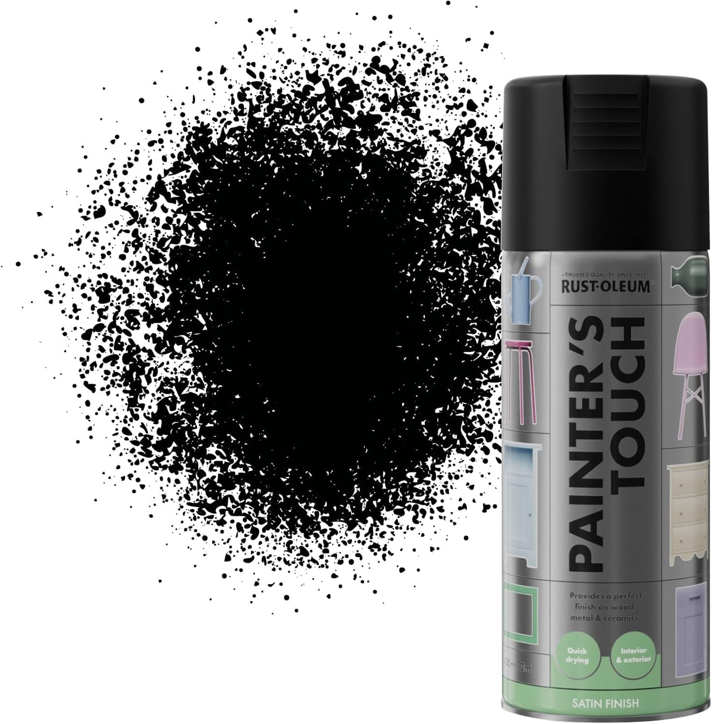 Rustoleum Painters Touch Satin Black Spray Paint 400ml Aerosol