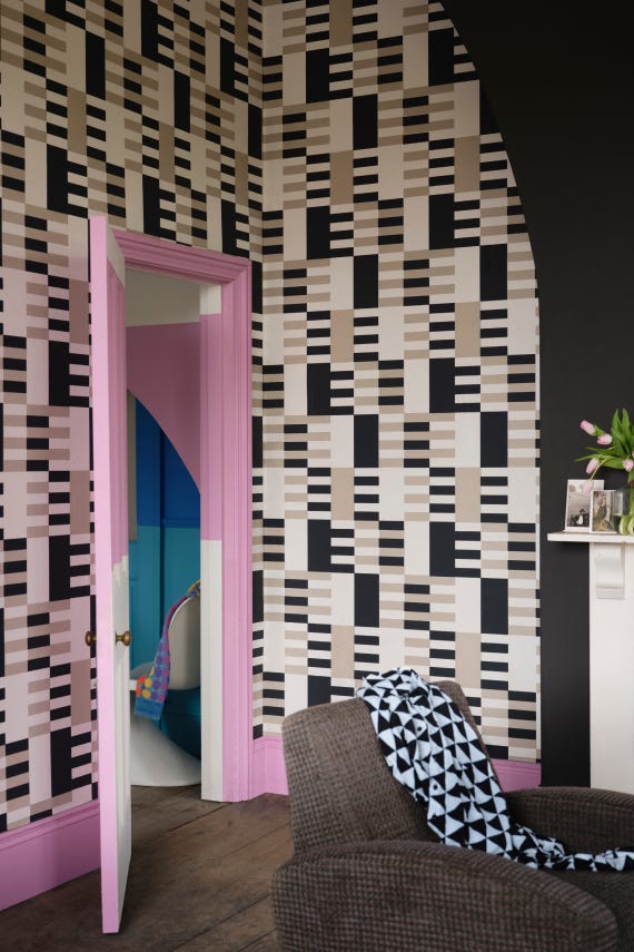 Farrow & Ball Check wallpaper in a room setting