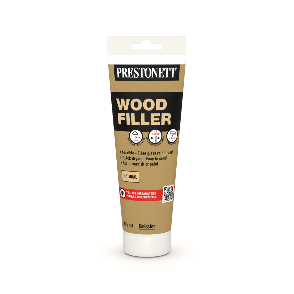 Prestonett Ready Mixed Interior and Exterior Wood Filler 125ml (Natural)