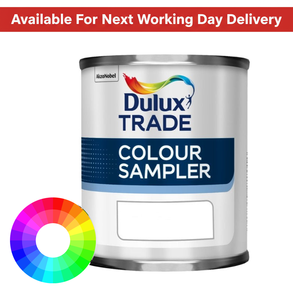 Dulux Trade Colour Sampler 250ml tester pot with next working day delivery banner and colour wheel - tinted to your chosen colour