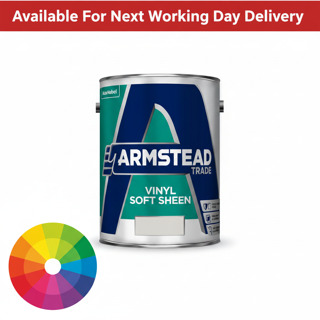 Armstead Trade Vinyl Soft Sheen tinted colour 5 litre paint tin - available for next working day delivery - washable soft sheen finish for interior walls and ceilings available in thousands of tinted colours