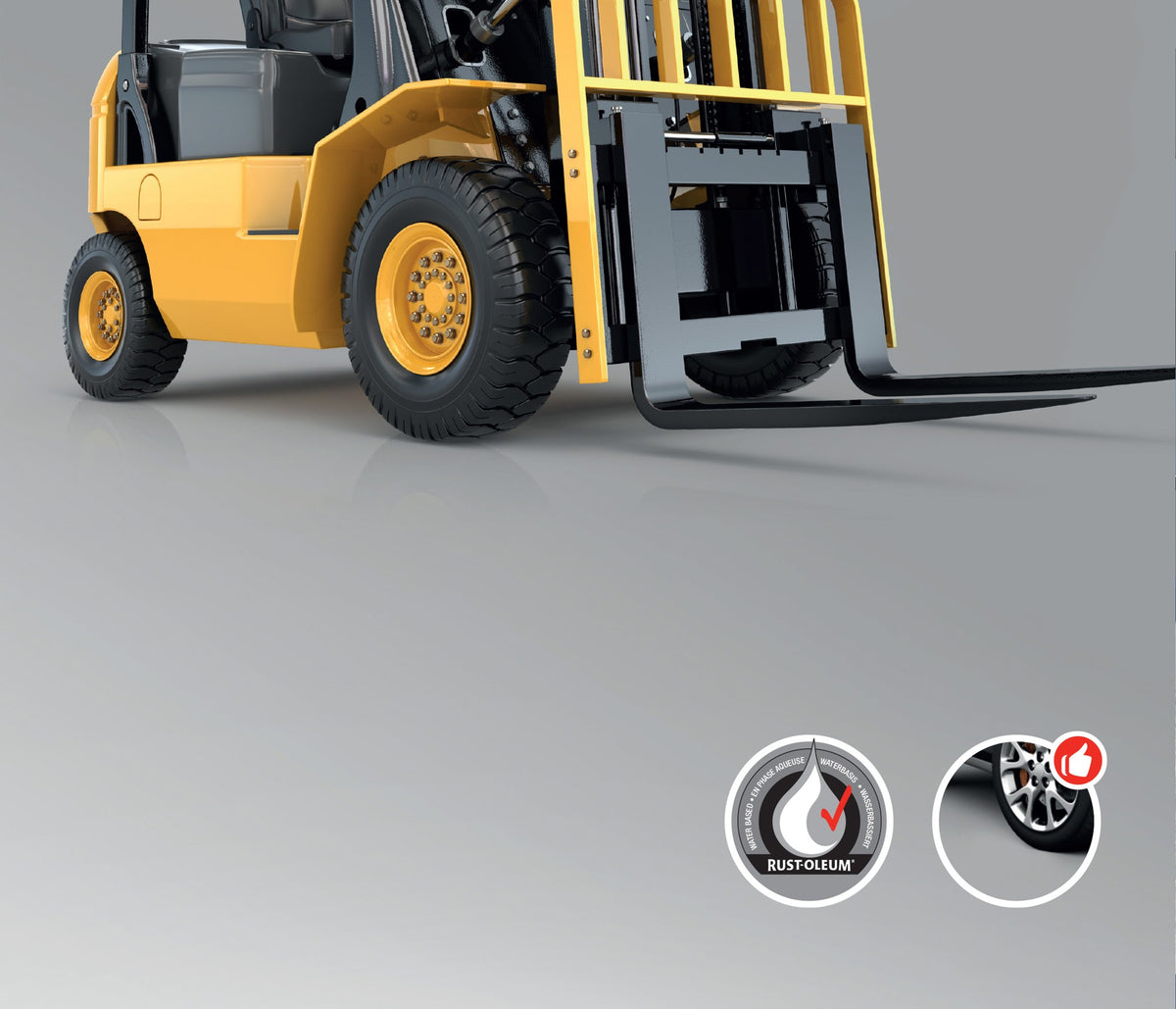 Rust-Oleum Pegakote epoxy coated floor with forklift