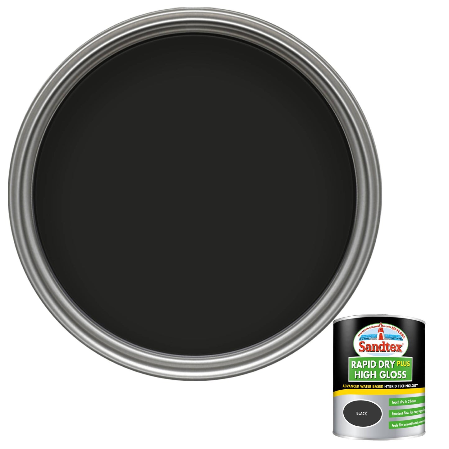 Sandtex Rapid Dry Plus High Gloss Paint - Black - 750ml