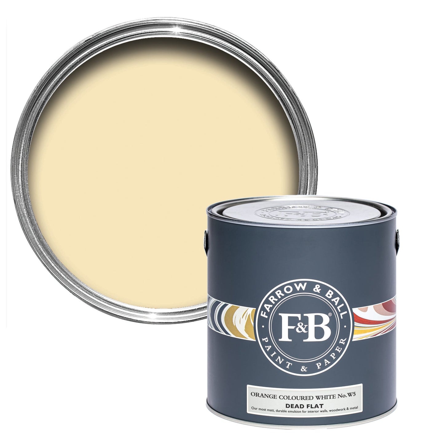 Farrow & Ball Multi Surface 750ml Dead Flat Orange coloured White No.W5