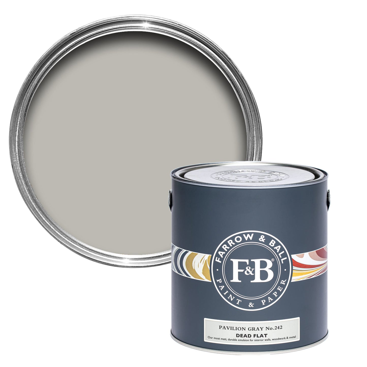 Farrow & Ball Multi Surface 5L Dead Flat Pavilion Gray No.242