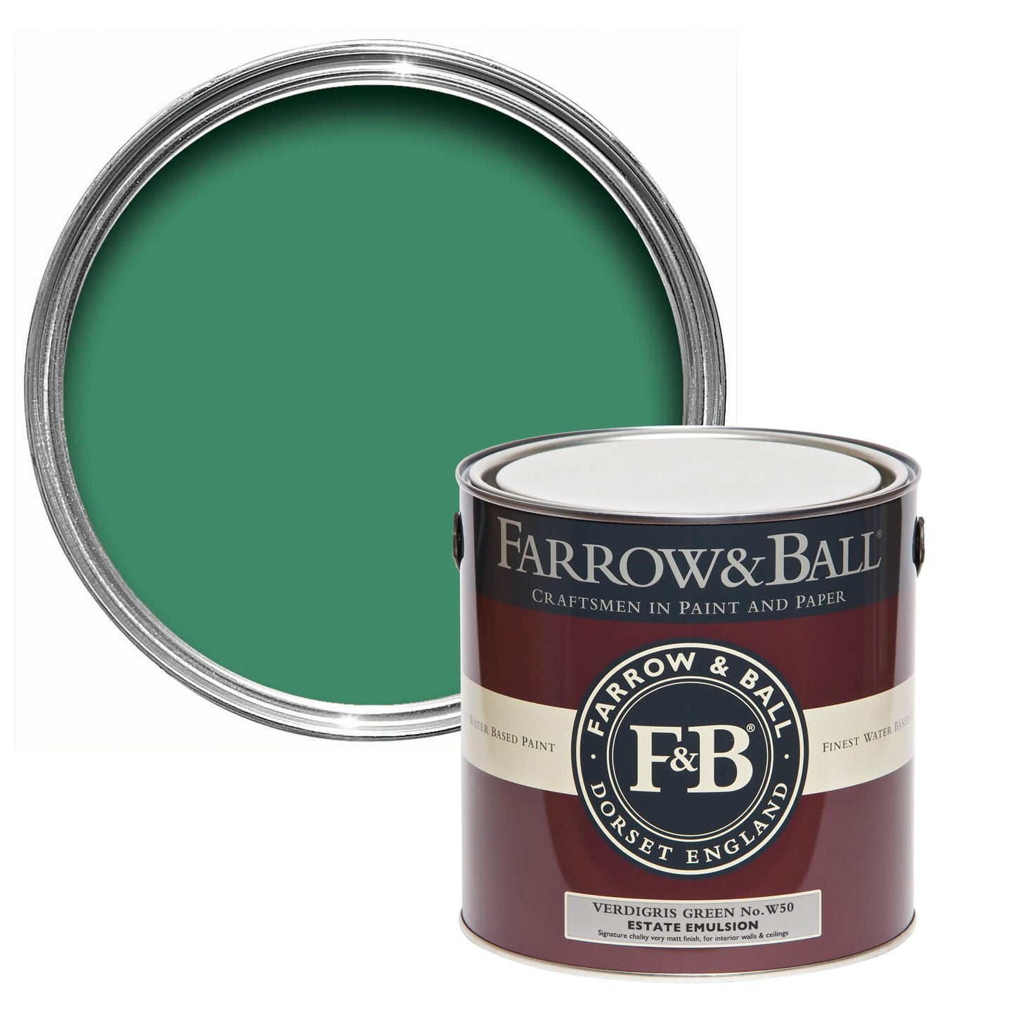 Tin Farrow & Ball 2.5L Modern Emulsion Verdigris Green No.W50