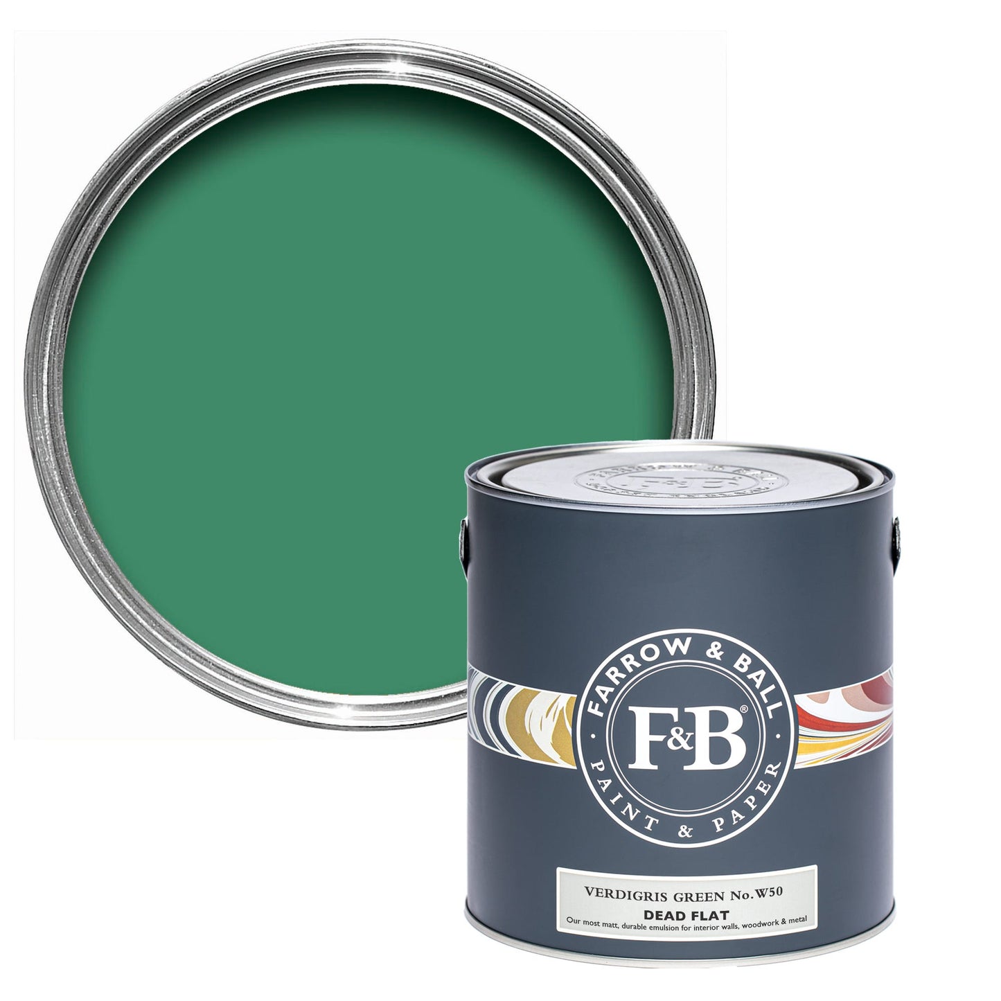 Farrow & Ball Multi Surface 2.5L Dead Flat Verdigris Green No.W50