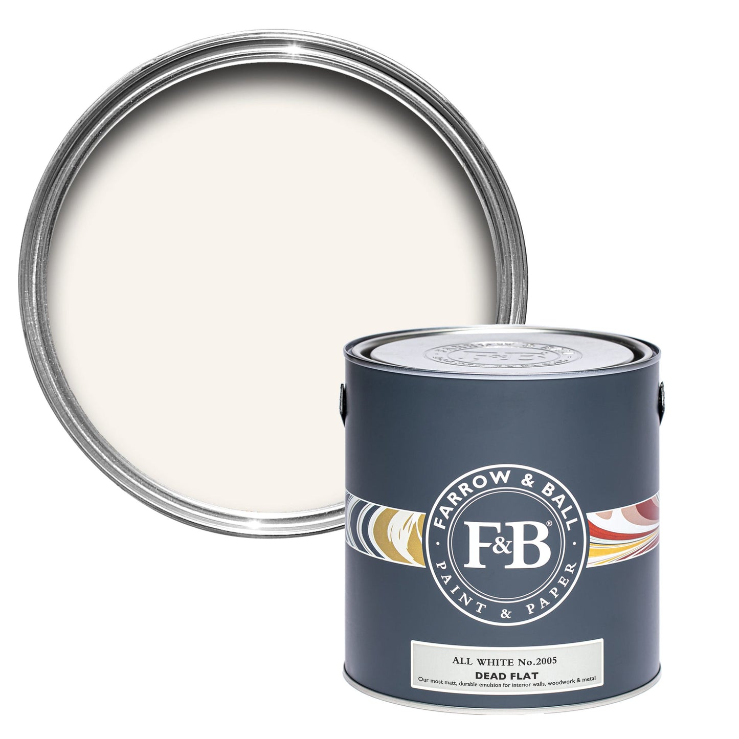 Farrow & Ball Multi Surface 2.5L Dead Flat All White No.2005
