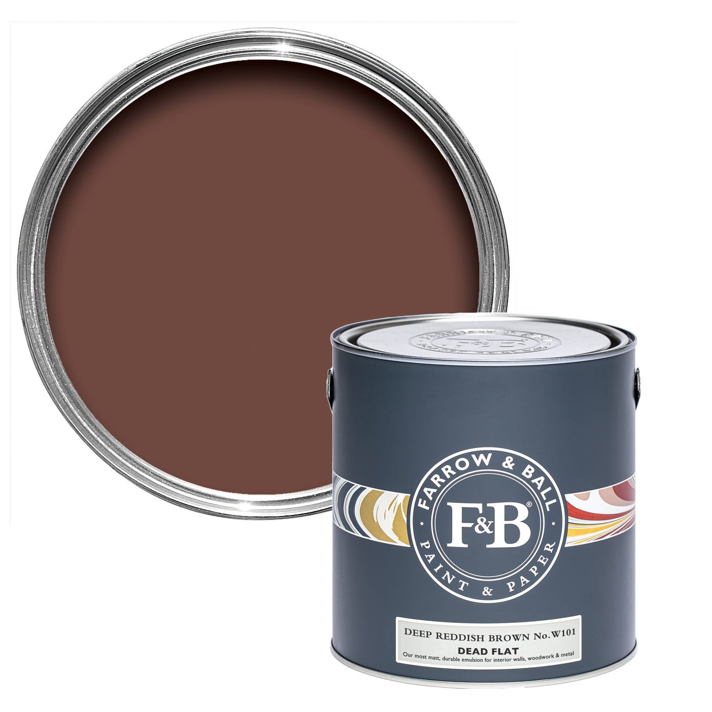 Farrow & Ball Multi Surface 5L Dead Flat Deep Reddish Brown No.W101