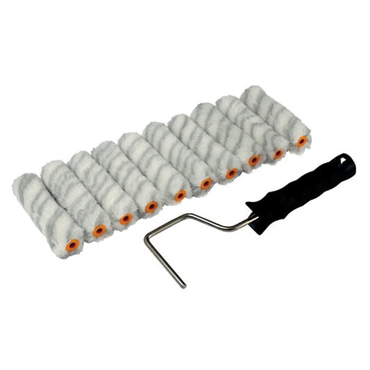 4" (100mm) ROTA Silver Stripe Mini Roller Set 10 Refills Plus Frame