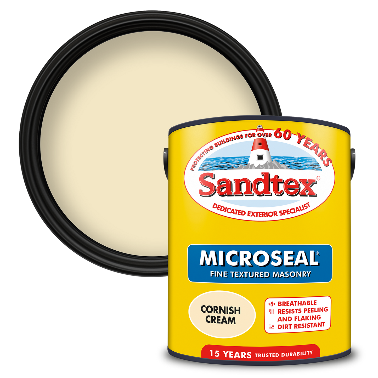 Sandtex Fine Textured 15 Year Weatherproof Exterior Wall Paint - Cornish Cream