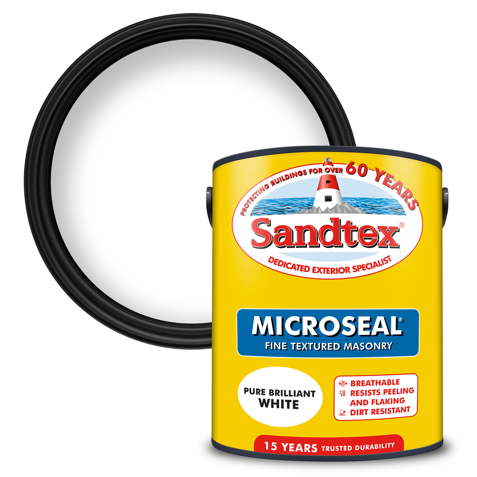 Sandtex Fine Textured 15 Year Weatherproof Exterior Wall Paint - Brilliant White