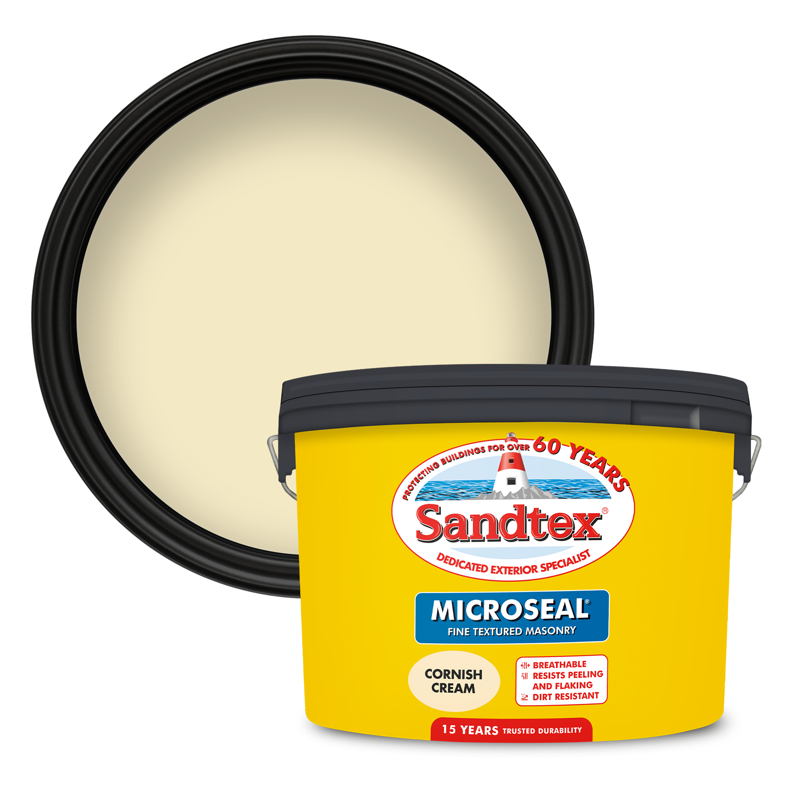 Sandtex Fine Textured 15 Year Weatherproof Exterior Wall Paint - Cornish Cream