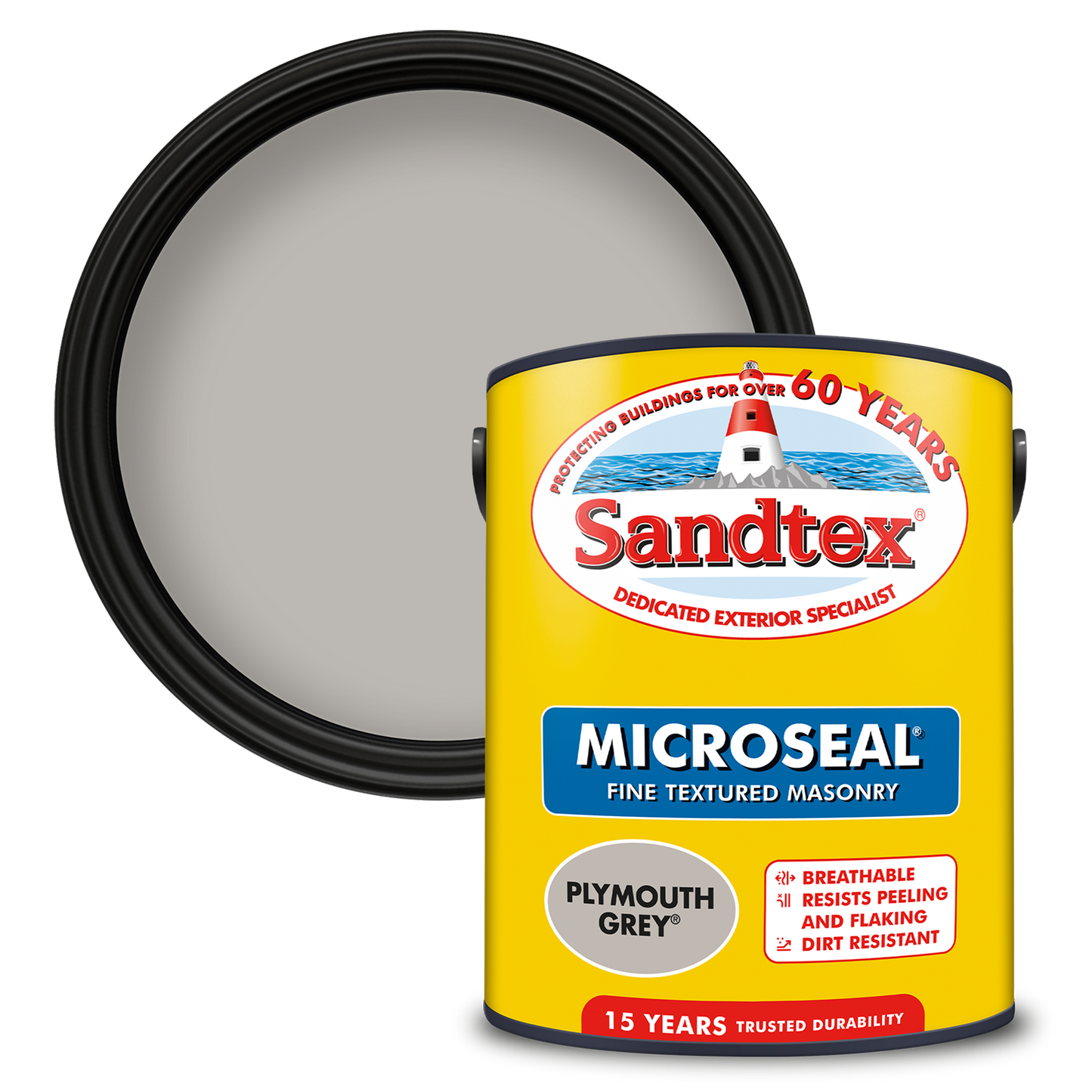 Sandtex Fine Textured 15 Year Weatherproof Exterior Wall Paint - Plymouth Grey - 5 Litre