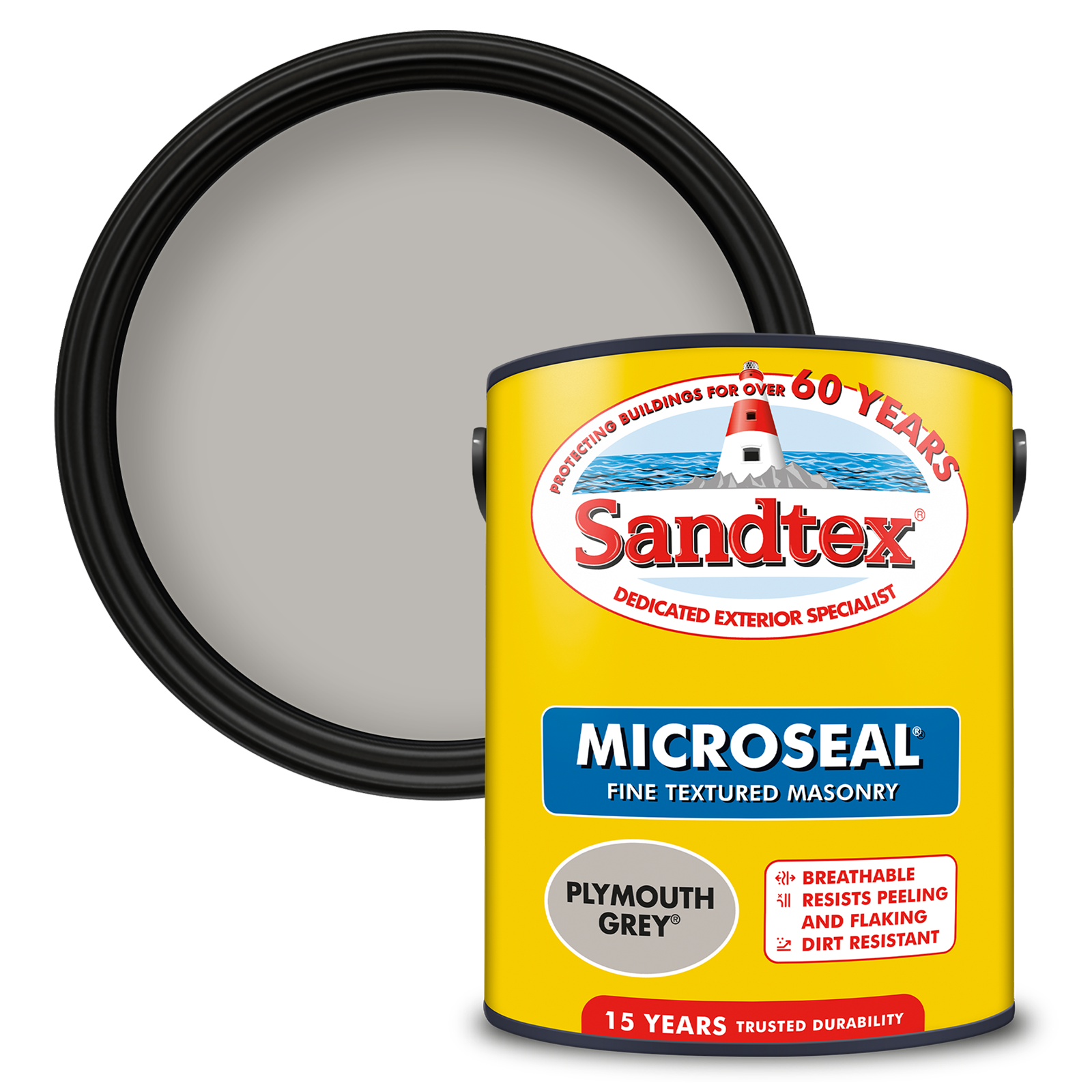 Sandtex Fine Textured 15 Year Weatherproof Exterior Wall Paint - Plymouth Grey - 5 Litre