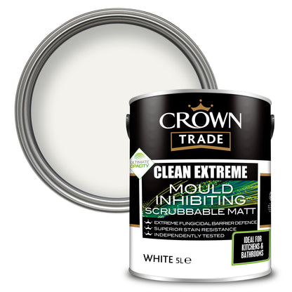 Crown Trade Clean Extreme Mould Inhibiting Matt Paint - White