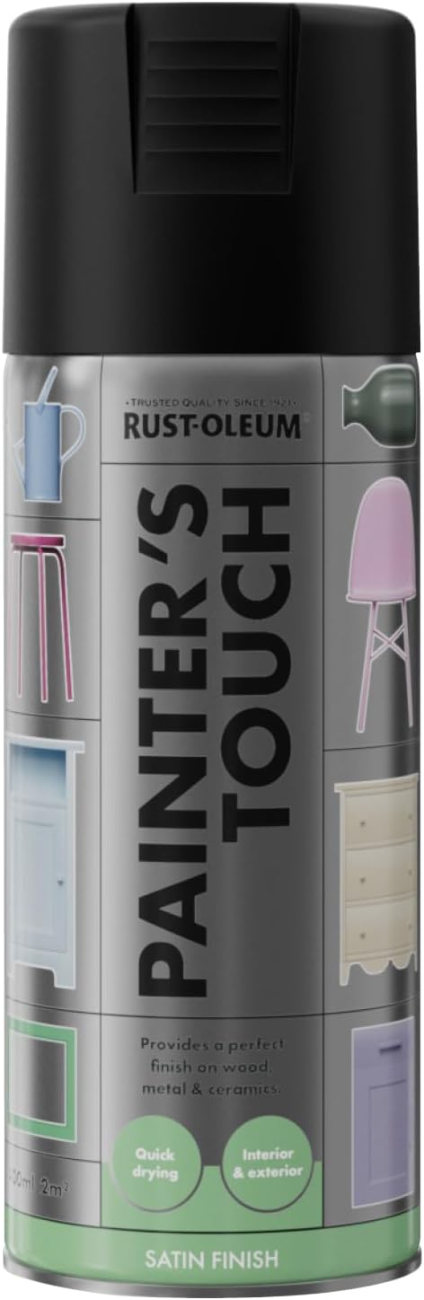 Rustoleum Painters Touch Satin Black Spray Paint 400ml Aerosol