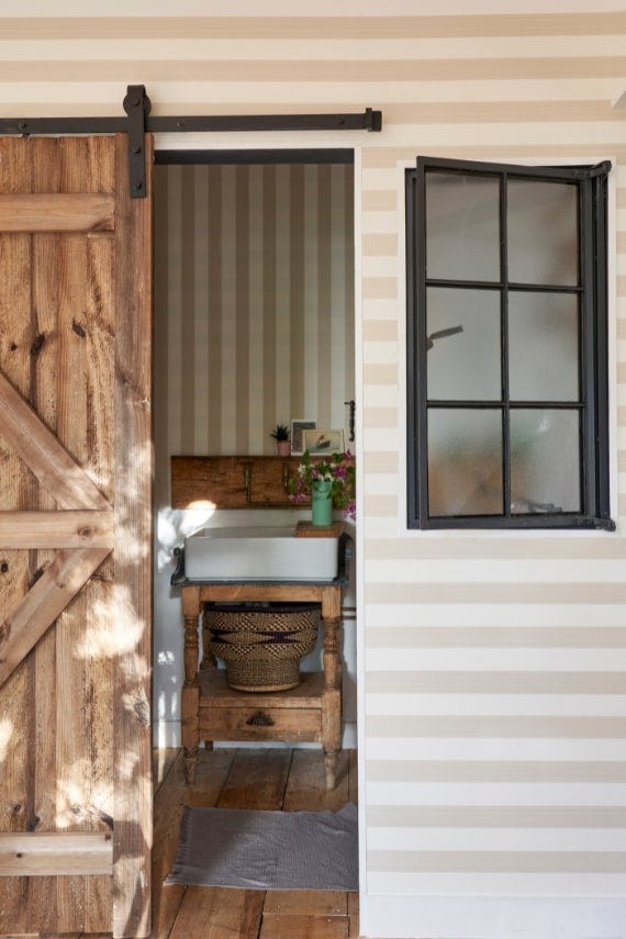 Farrow & Ball Five Over Stripe wallpaper in a room setting