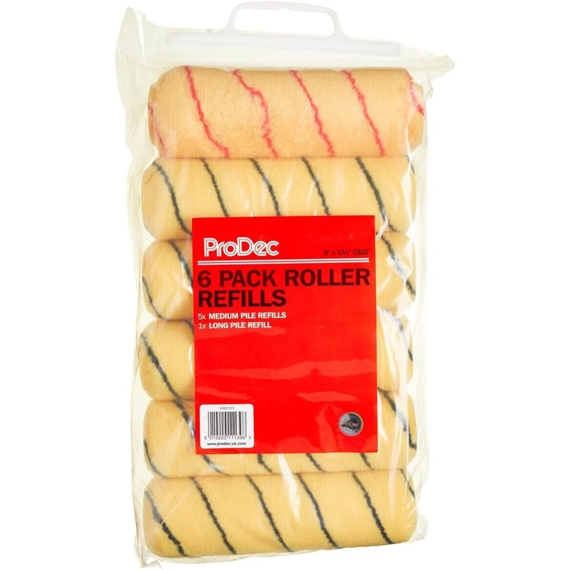 6 Pack ProDec Tiger Stripe Roller Sleeves Medium Pile 9" X 1.75"