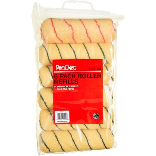 6 Pack ProDec Tiger Stripe Roller Sleeves Medium Pile 9" X 1.75"