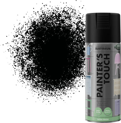 Rustoleum Painters Touch Satin Black Spray Paint 400ml Aerosol