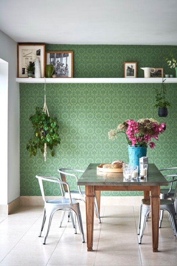 Farrow & Ball Hornbeam wallpaper in a room setting