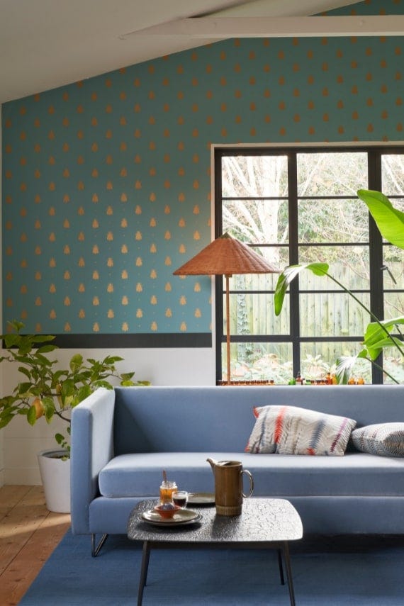 Farrow & Ball Bumble Bee wallpaper in a room setting