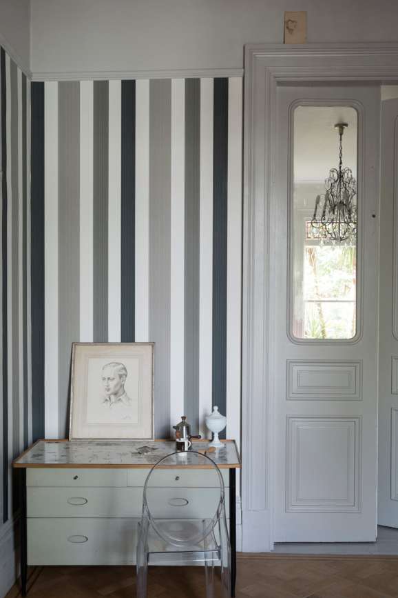 Farrow & Ball Chromatic Stripe wallpaper in a room setting