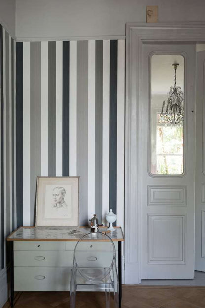 Farrow & Ball Chromatic Stripe wallpaper in a room setting
