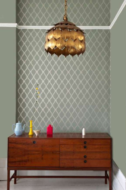 Farrow & Ball Crivelli Trellis wallpaper in a room setting
